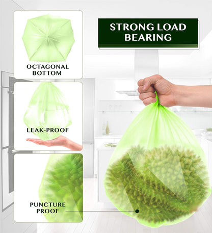 Compostable Trash Bags -  13 Gallon Tall Kitchen Garbage Bags 80 Count Unscented Trash Can Liners 55 Liter Medium Wastebasket Bags for Bathroom Home Bedroom Office Garbage Can (5Rolls/Green) - Thick & Durable Trash Bag