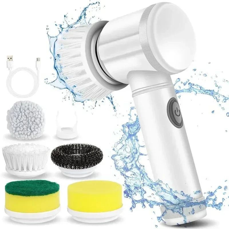 Electric Spin Scrubber,Bathroom Cleaning Brush Power Scrubber with 5 Replaceable Brush Heads, Electric Cleaning Brush