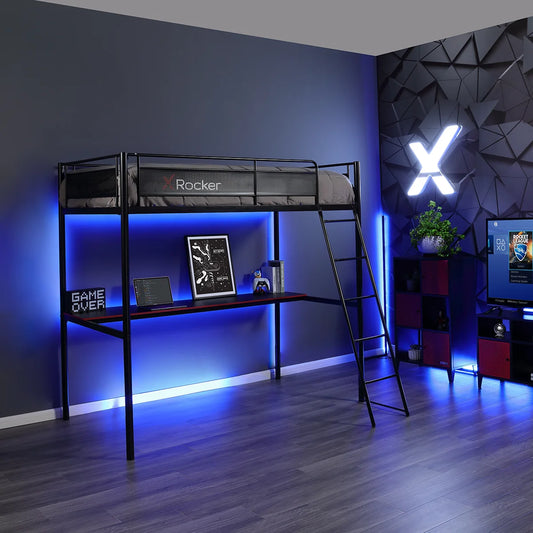 HQ Gaming Bunk Bed with Built-In Shelving, Black, Twin