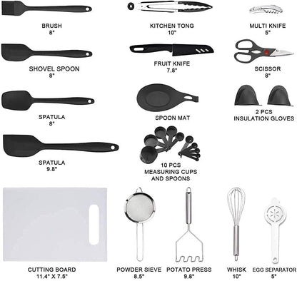 ,Kithcen Utensil Set 42 Cooking Utensils Set Nylon and Stainless Steel Utensils Set Kitchen Tool Set,Baking Set Kitchen Set Spatula Set Kitchen Gadgets Kitchen Tools Kitchen Accessories Black