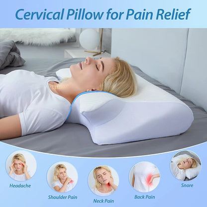 1Pc Memory Foam Cervical Pillow, 2 in 1 Ergonomic Contour Orthopedic Pillow for Neck Pain, Contoured Support Pillows,Neck Pillow