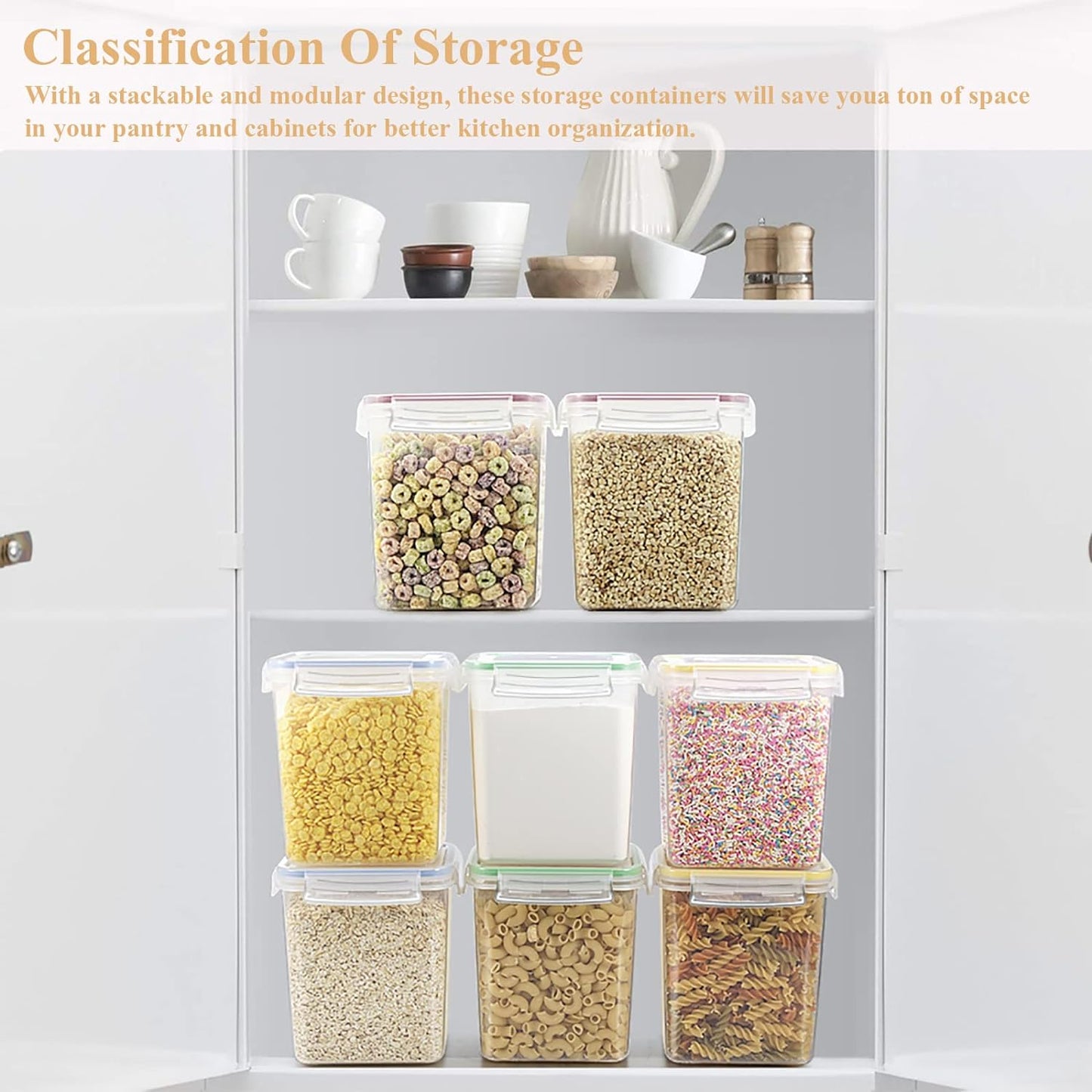 Cereal Container Food Storage Containers, Airtight Dry Food Storage Containers Set of 8 (2.5L/85Oz) for Flour, Sugar, Cereal and Pantry Storage Containers with Black Locking Lids