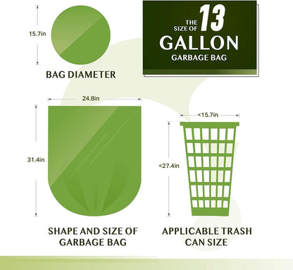 Compostable Trash Bags -  13 Gallon Tall Kitchen Garbage Bags 80 Count Unscented Trash Can Liners 55 Liter Medium Wastebasket Bags for Bathroom Home Bedroom Office Garbage Can (5Rolls/Green) - Thick & Durable Trash Bag