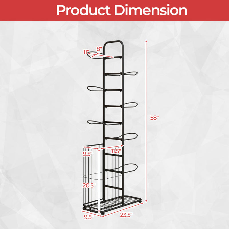 Metal Basketball Holder with 7 Removable Hanging Rods and Side Ball Basket