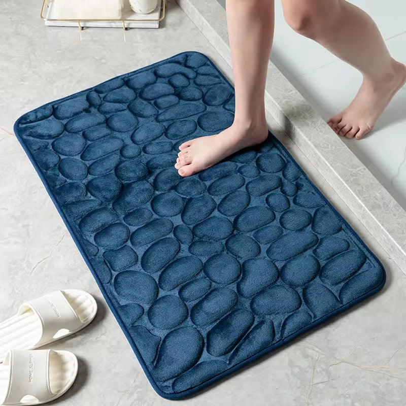 Cobblestone Embossed Bathroom Bath Mat Non-Slip Carpets in Wash Basin Bathtub Side Shower Room Floor Rug Doormat Memory Foam Pad